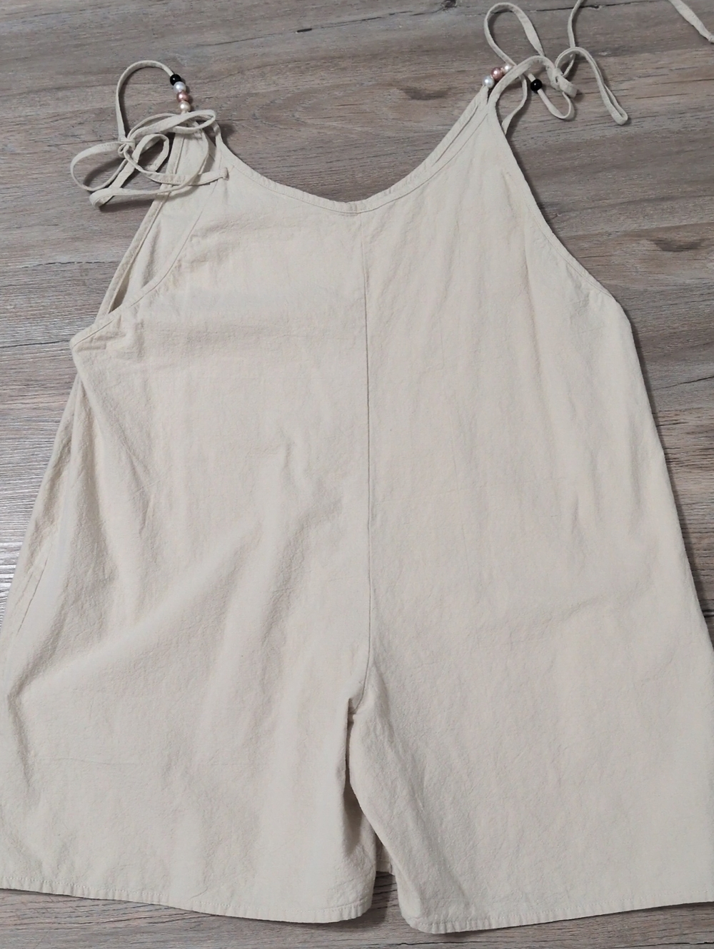Source Unknown Beige Tie-Shoulder Romper